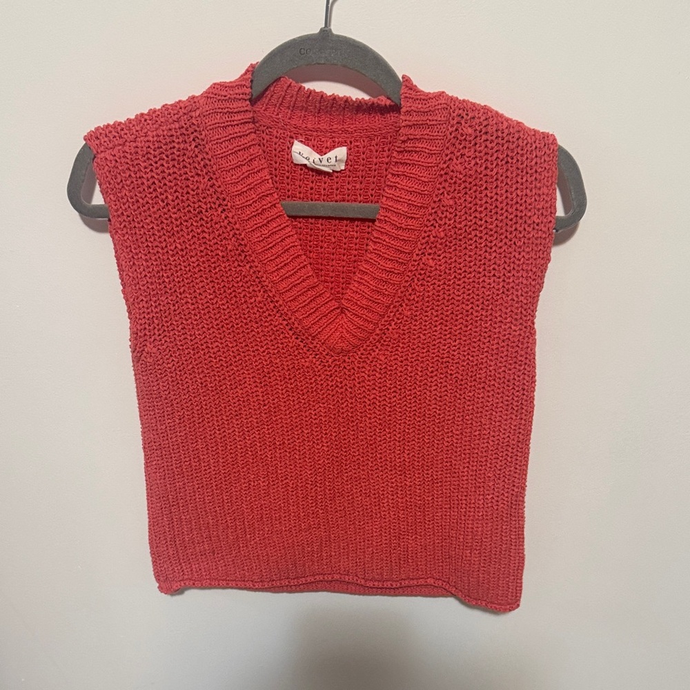 Coral-Red V-Neck Knit Sweater Vest